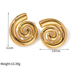 316l Stainless Steel Large Swirl Earrings‎ 18K Gold Plated